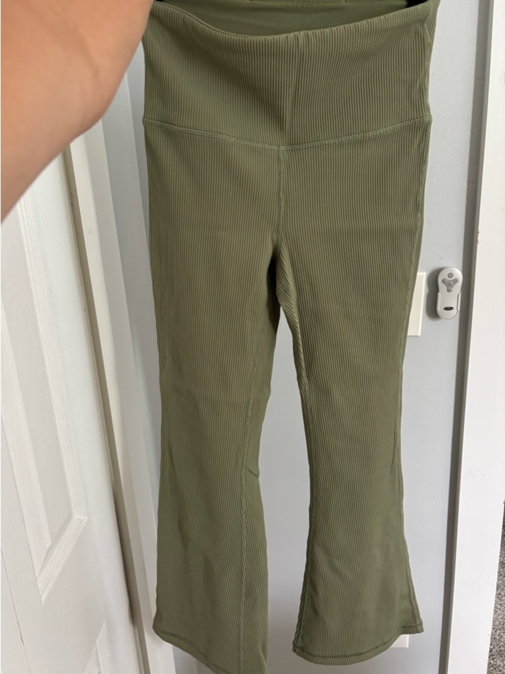 Athleta Elaton Crop Rib Flare Olive Leggings